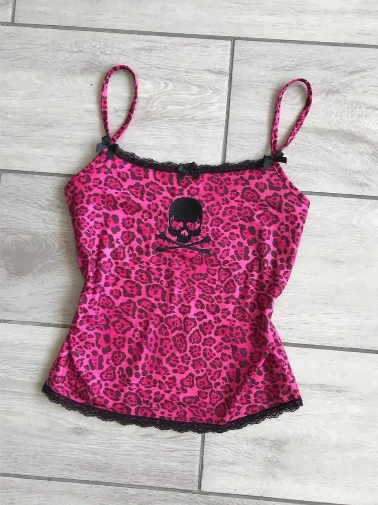 Magenta Leopard Tank Top Subculture Y2K E-girl Abi American Vintage Leopard Skull Tank Top