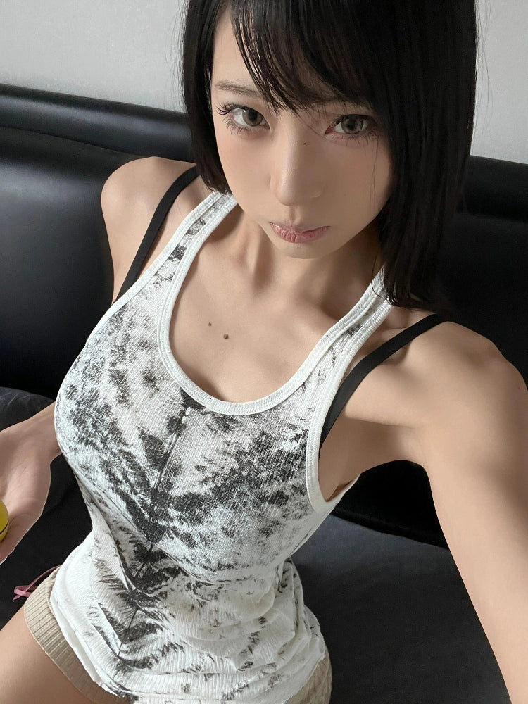 Y2K Subculture Corset Tank Top Fishbone Stitch Slim Fit Visual Kei Cami