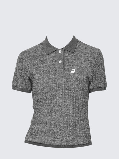 Vintage Cable Knit Polo Top