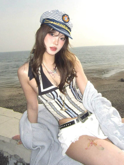 American Navy Stripe Halter Top