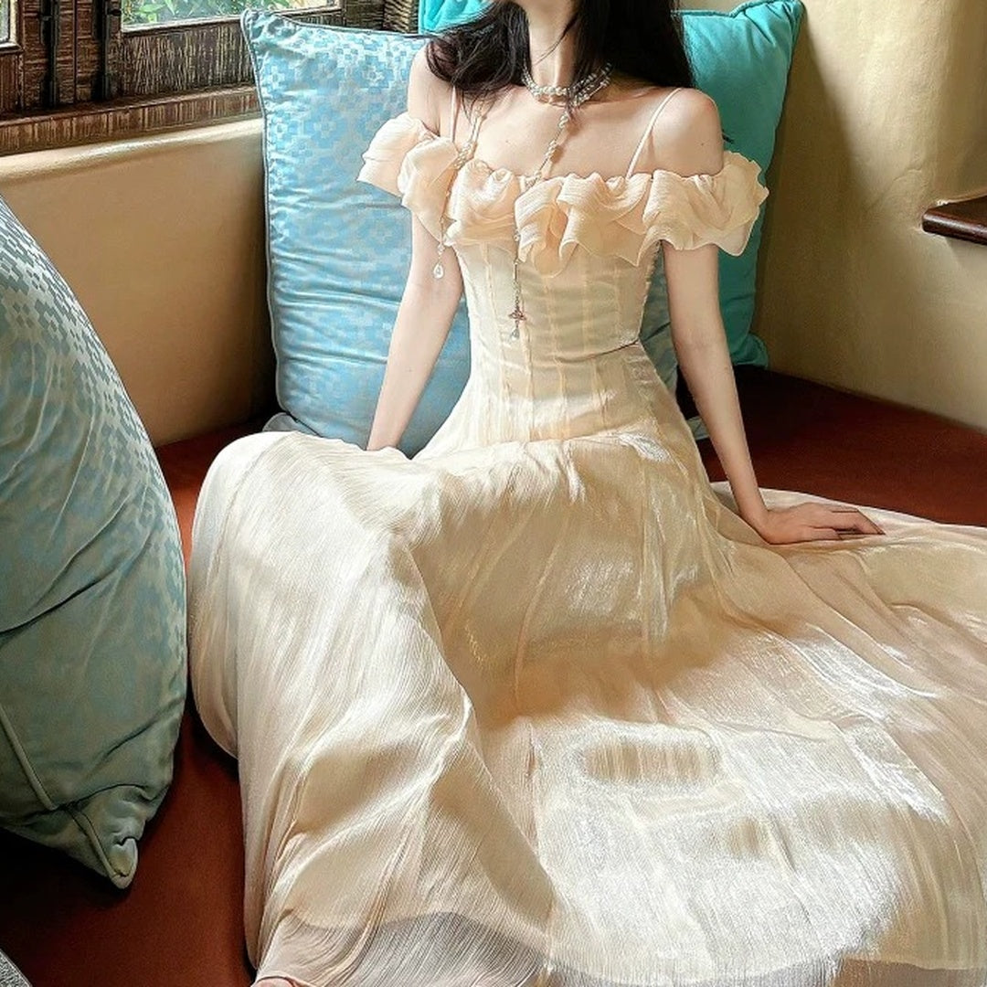 French Ruffle One Shoulder Gown Dress