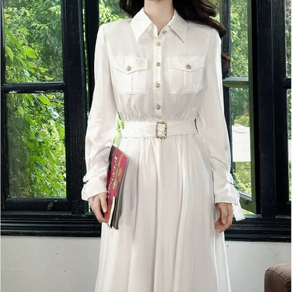 Classic Long Sleeve Shirt Dress Autumn Gown