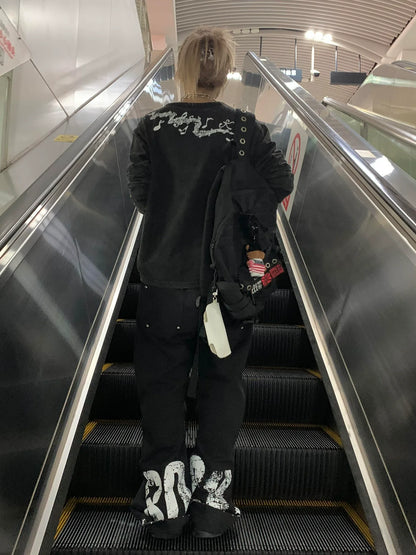 Vintage Distressed Long Sleeve Tee Loose Fit Top