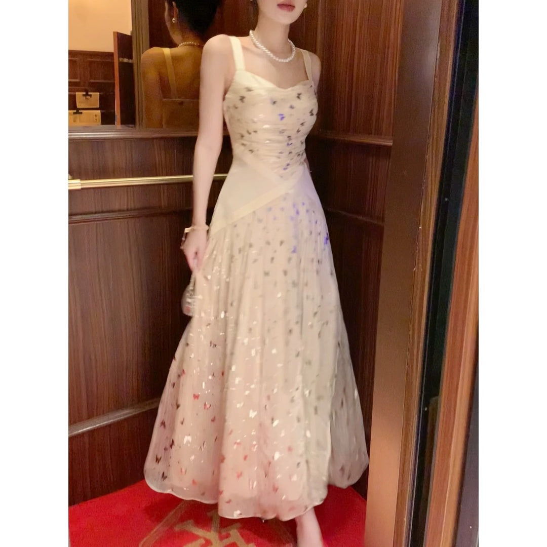 Draped Sequin Butterfly Gown Prom Dress