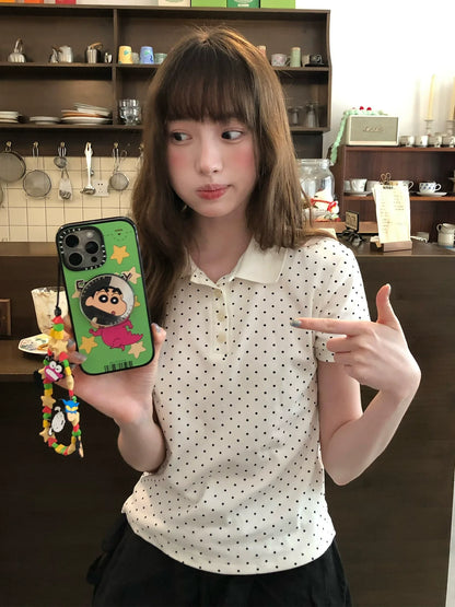 Vintage Polka Polo Top for Summer