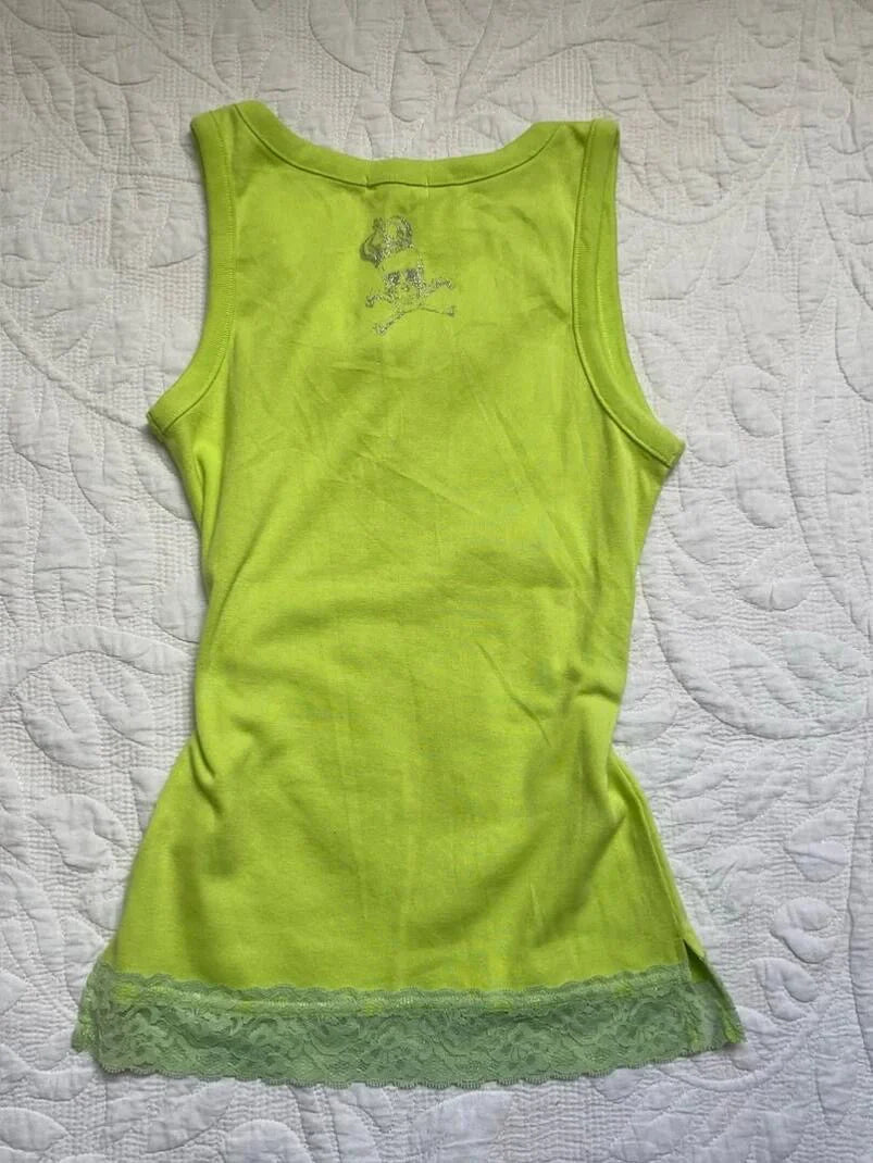 Green Cross Print Tank Top Subculture Y2K E-girl Abi American Retro Light Subculture Tank Top