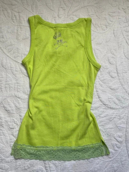 Green Cross Print Tank Top Subculture Y2K E-girl Abi American Retro Light Subculture Tank Top