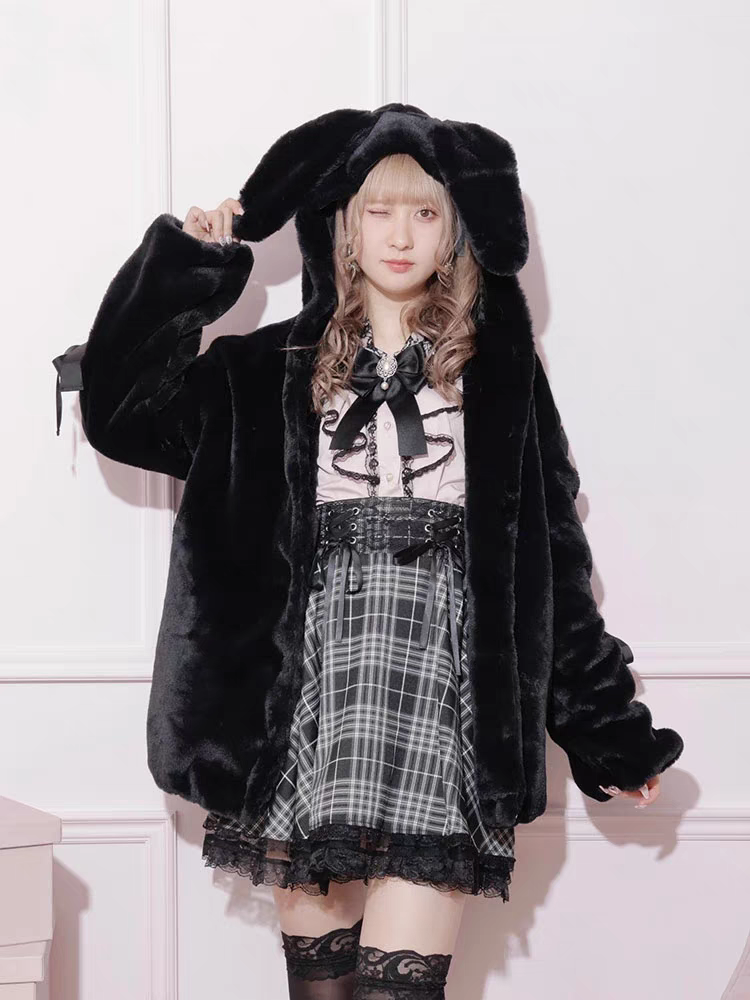 Sweet Bunny Ear Faux Fur Coat