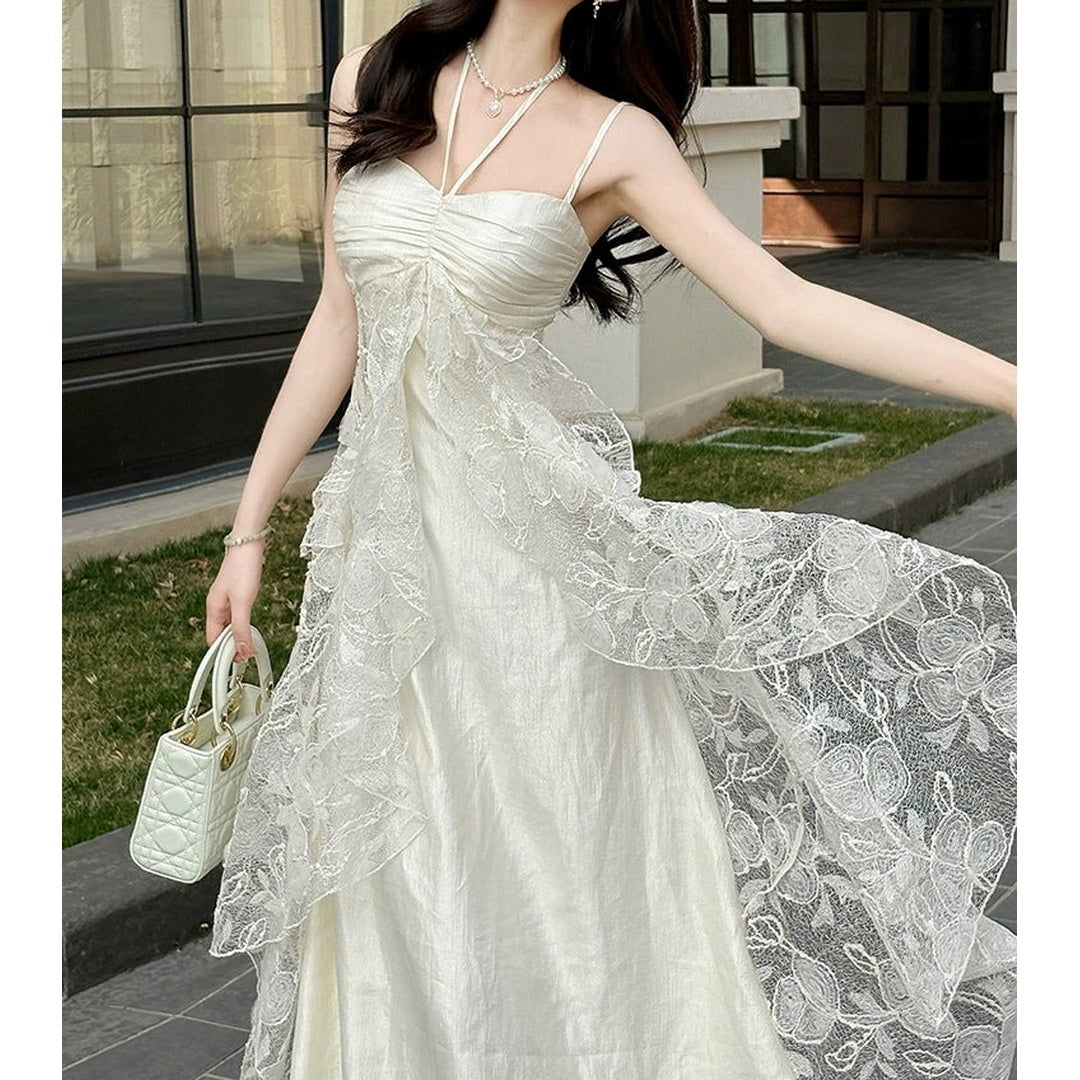 Romantic Satin Lace Spaghetti Strap Gown Dress