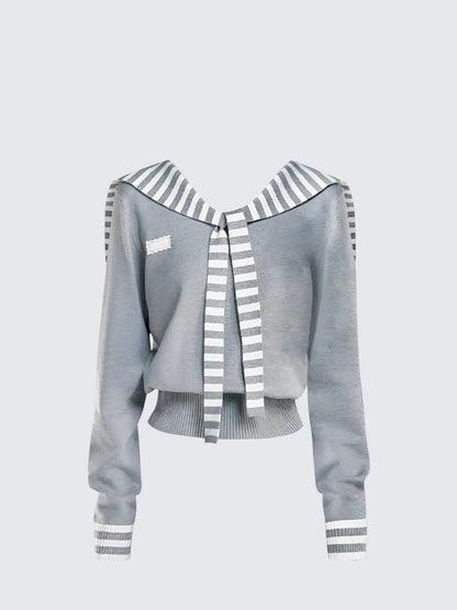 Navy Collar Striped Sweater