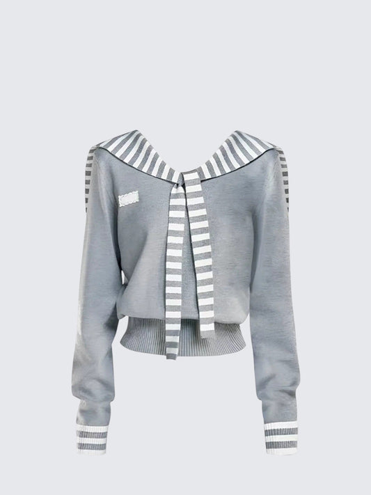 Navy Collar Striped Sweater