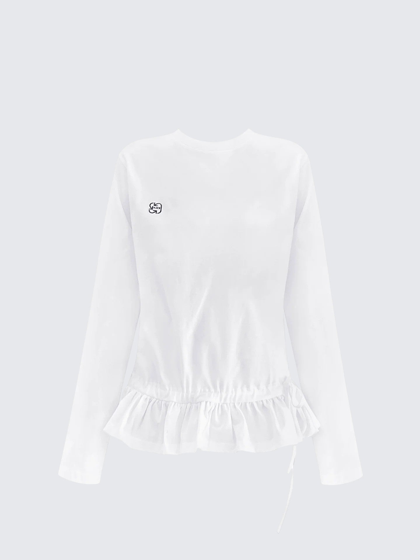 White Embroidered Ruffle Long Sleeve Tee