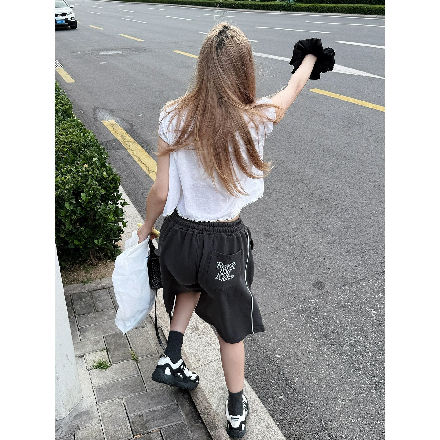 American Vintage Gray Sport Shorts Letter Print Relaxed Fit