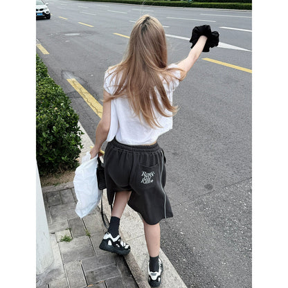 American Vintage Gray Sport Shorts Letter Print Relaxed Fit