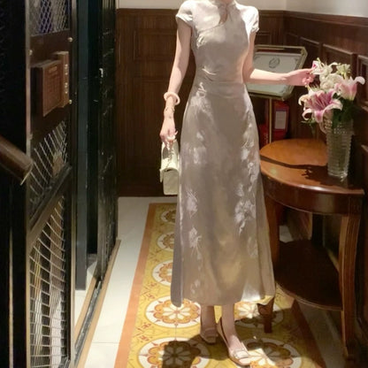 Purple Jacquard Chinese-Inspired Cheongsam Dress