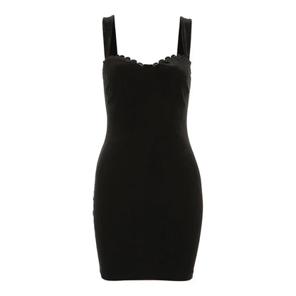 Sexy Boss Lady Black Lace-Trimmed Satin Camisole Bodycon Dress