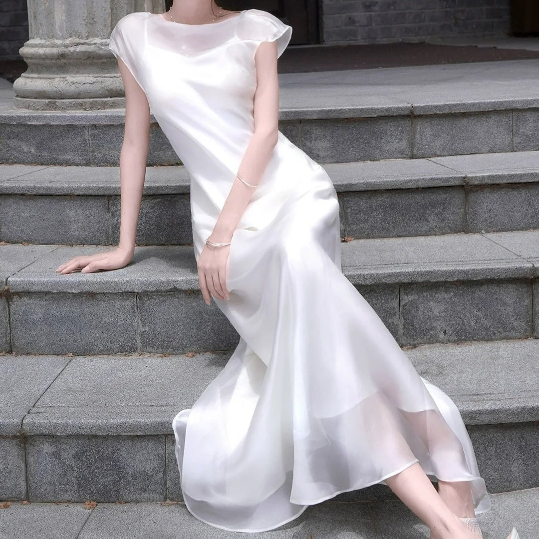 White Sleeveless Mermaid Gown Dress