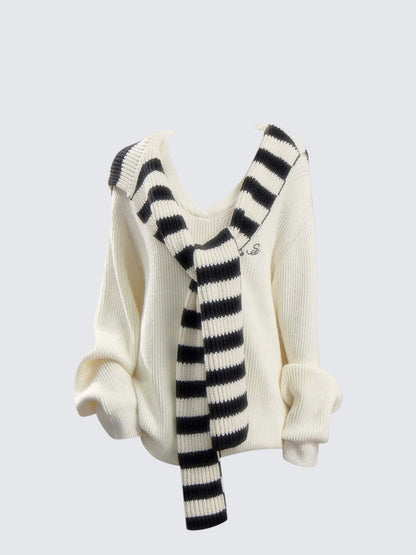 V-Neck Cape Knit Sweater Women