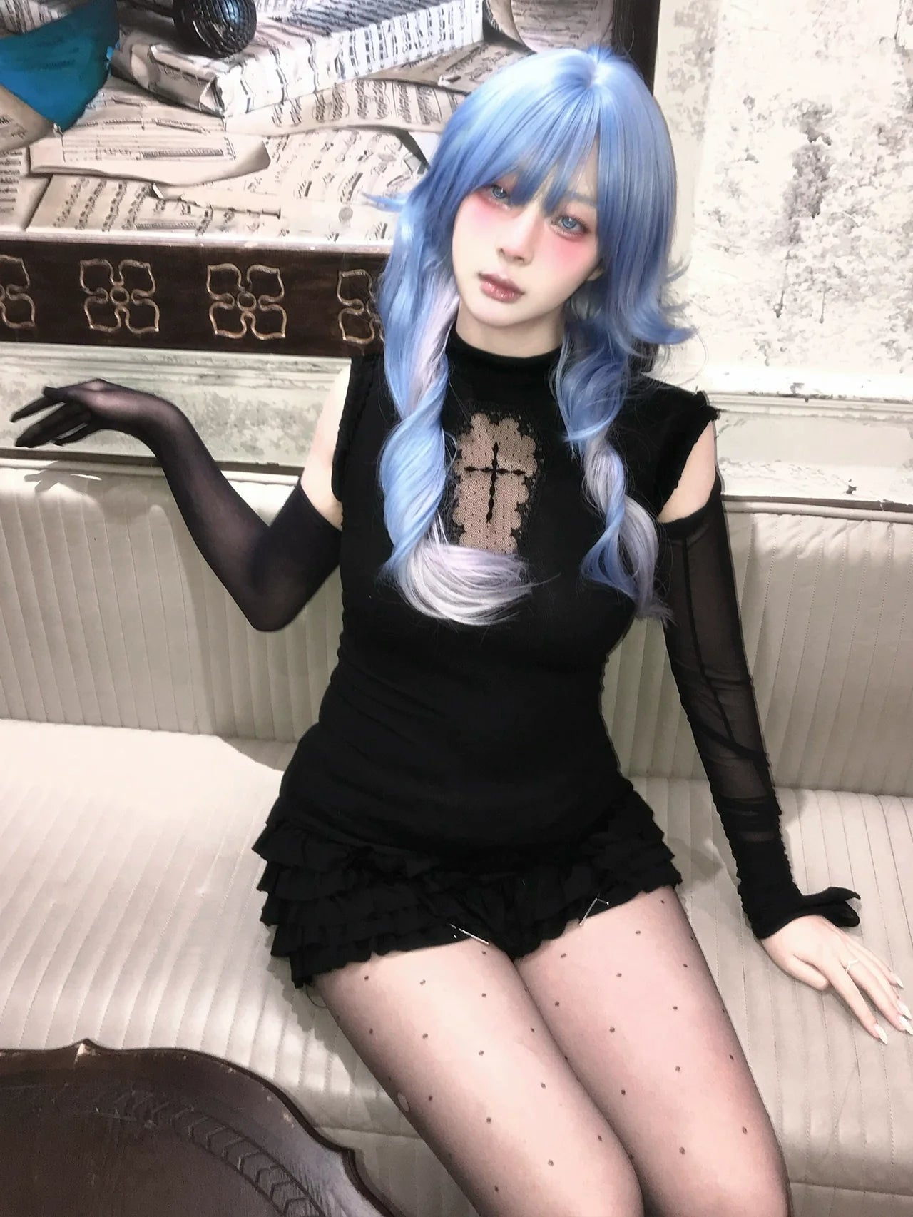 Y2K Subculture Black Tank Hollow-Out Cross Stretch Fitted Top