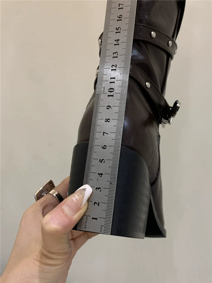 Korean Fashion Boots Luxury Buckle Petite Chunky Heel Knee High Over The Knee Fashionable Slim Boots