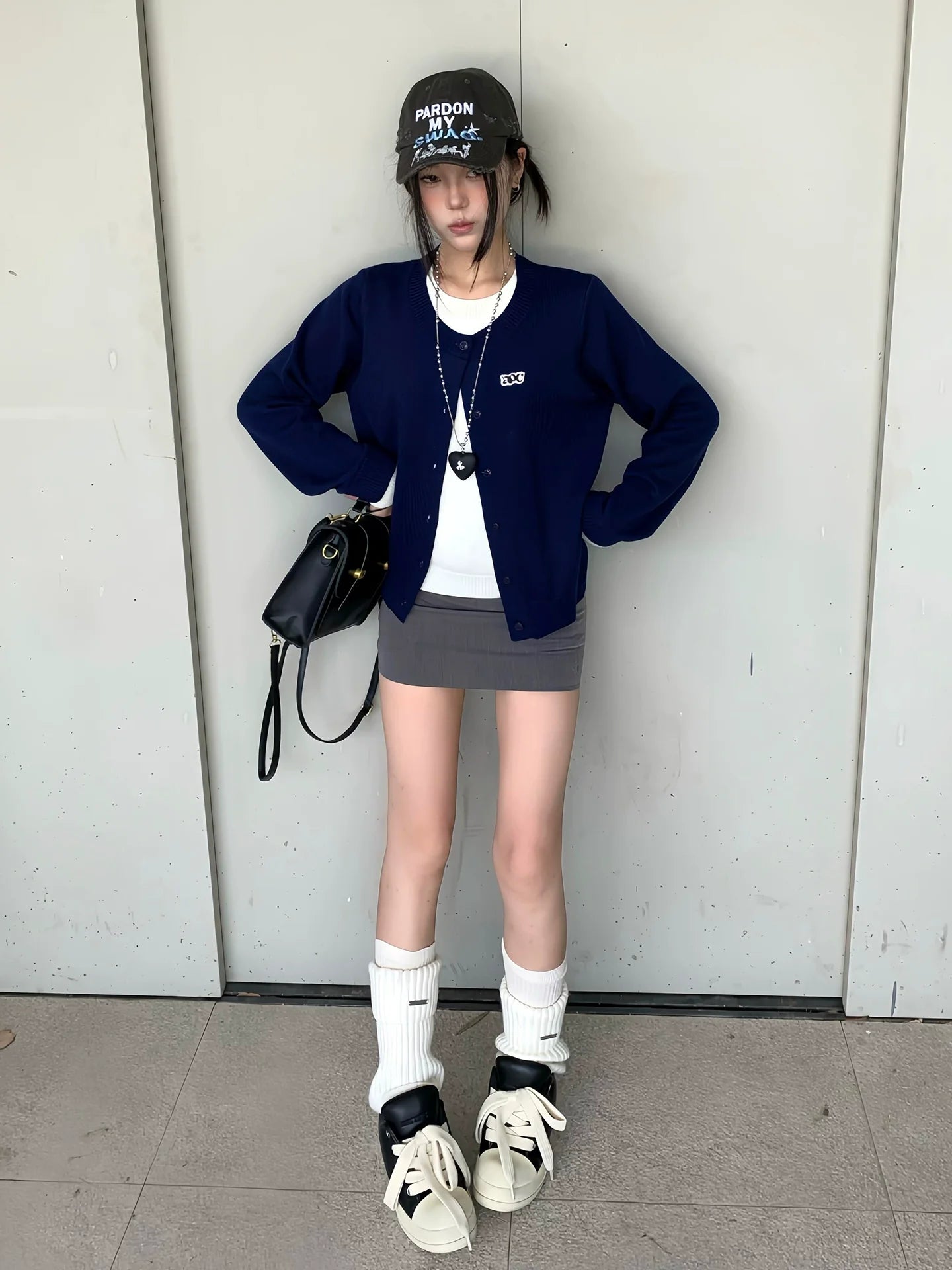 Korean Layered Knit Cardigan Two-Piece Effect Loose Lazy Chic Outerwear