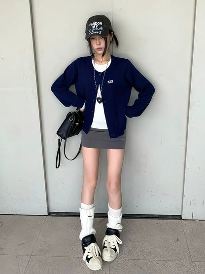 Korean Layered Knit Cardigan Two-Piece Effect Loose Lazy Chic Outerwear