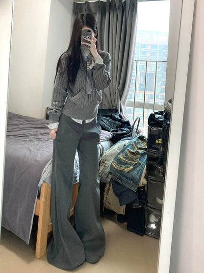 Old Money Style Cable Knit Hoodie Cropped Slim Knit Sweater