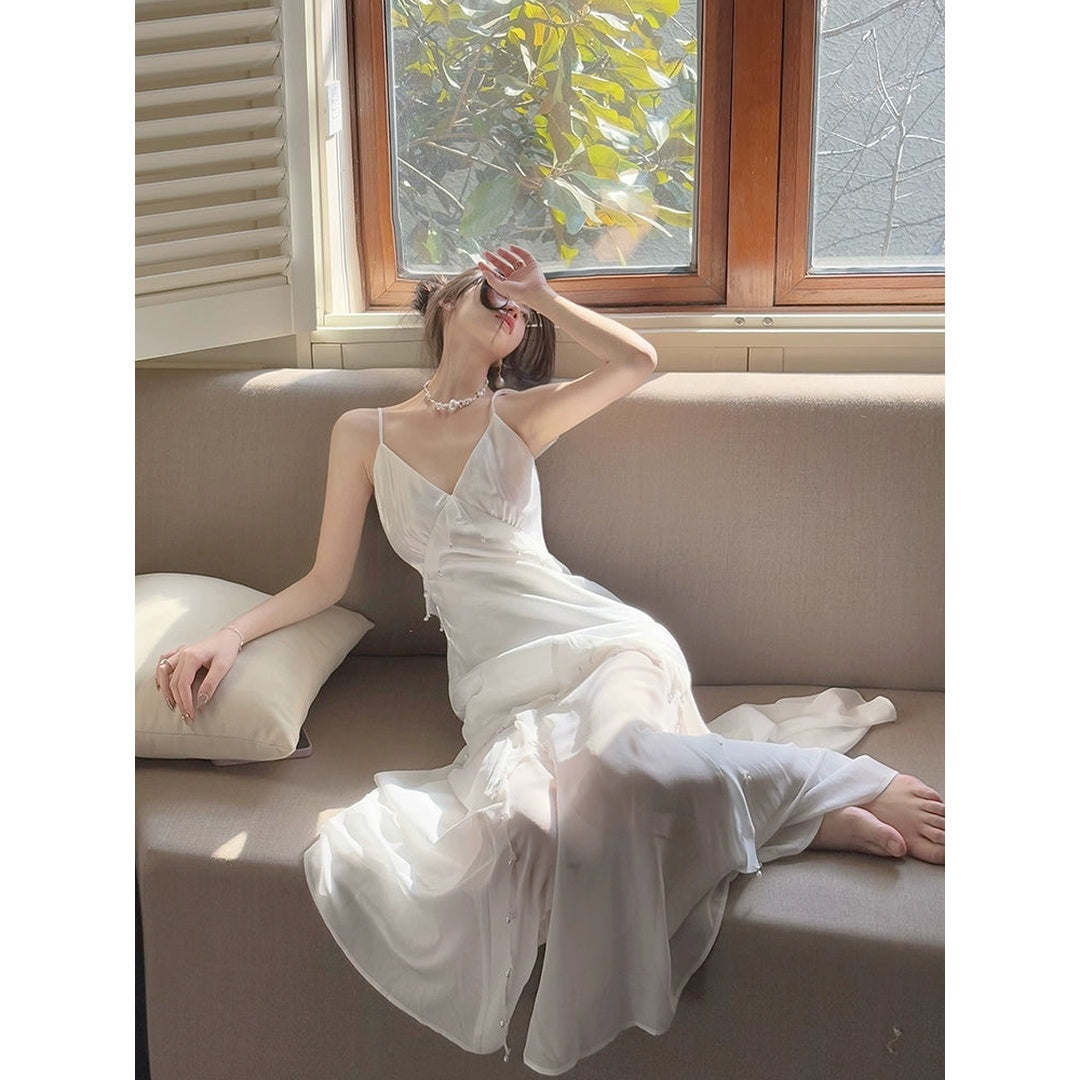 French White Pearl Mermaid Gown Dress