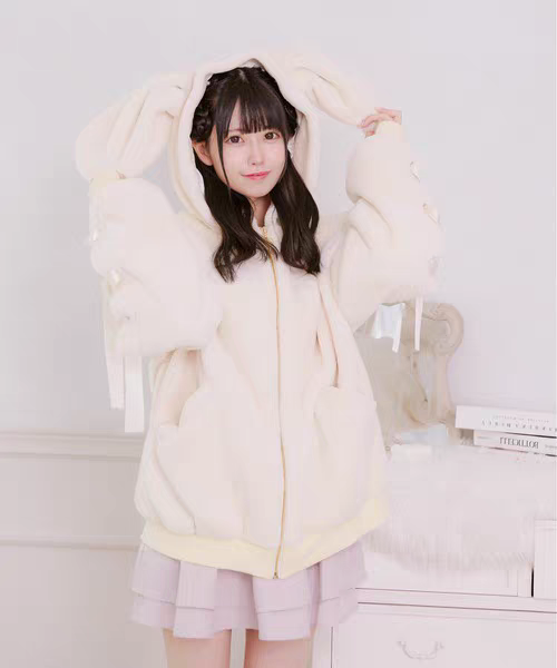 Soft Girl Bunny Ear Faux Fur Coat Y2K
