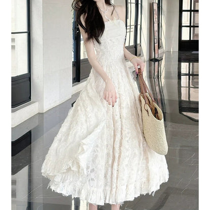 French Strapless Pleated Summer Princess Gown Dress