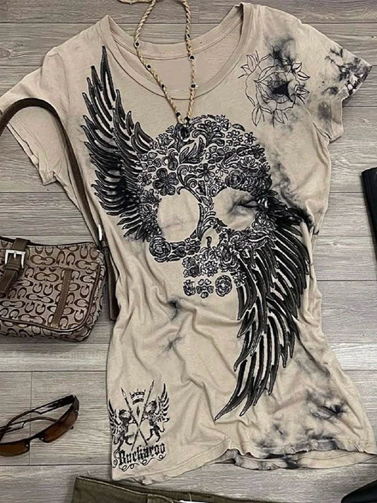 Spine-Wing Print Rock Punk Y2K T-Shirt