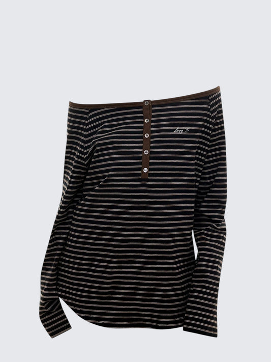 Vintage Striped One-Shoulder Top