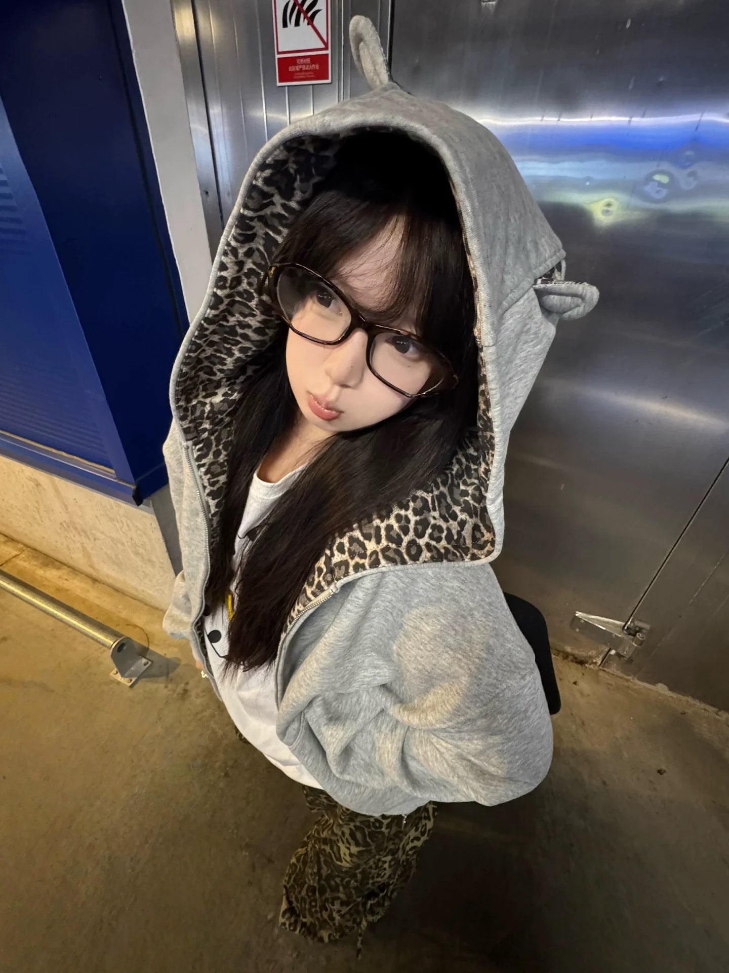 American Leopard Print Hoodie Heavyweight Zip-Up Sweatshirt