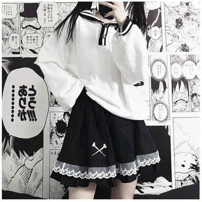 Black Y2K Embroidered Skull High-Waist Tulle Skirt