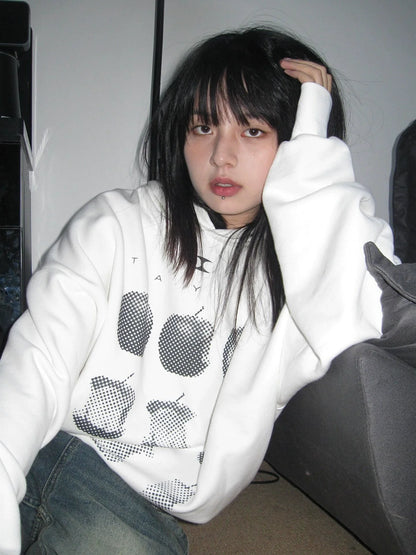 Retro White Hoodie Apple Print