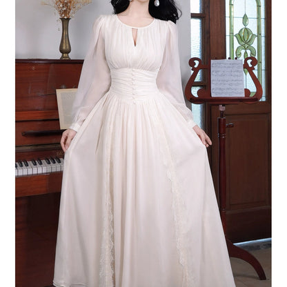 French Early Autumn Long Sleeve Chiffon Gown Dress