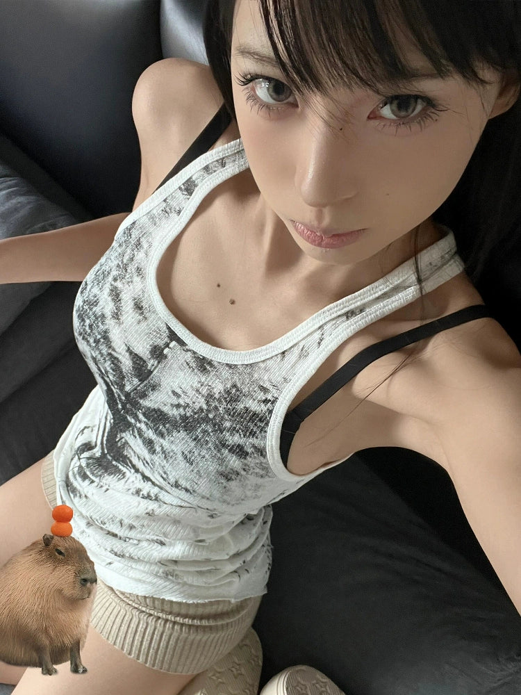 Y2K Subculture Corset Tank Top Fishbone Stitch Slim Fit Visual Kei Cami