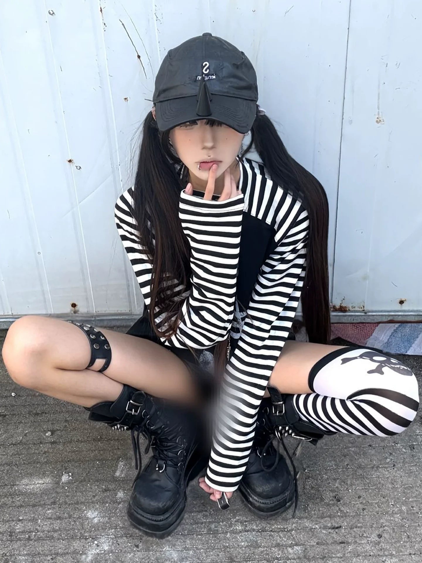 Y2K Light Subculture Striped Long Sleeve Tee Musical Print Raglan Top