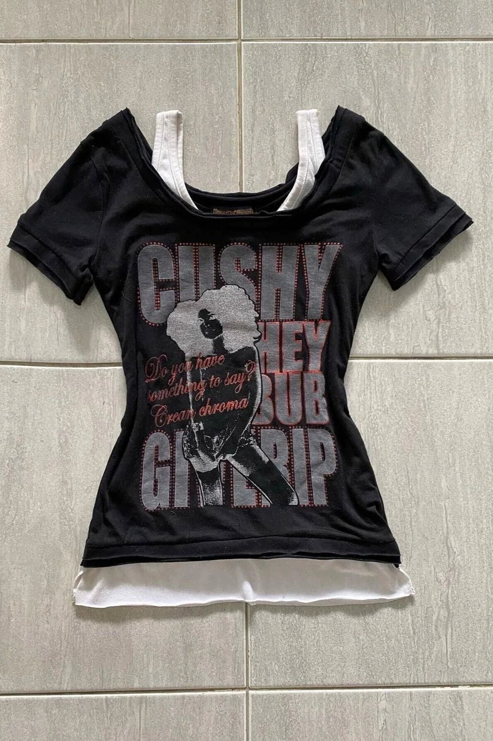 Black Fake Two-Piece Short Sleeve Subculture Rock Punk Y2K Abi American Retro Top