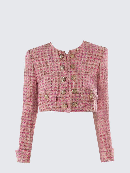 High Intelligence Chanel-Style Pink Cropped Jacket