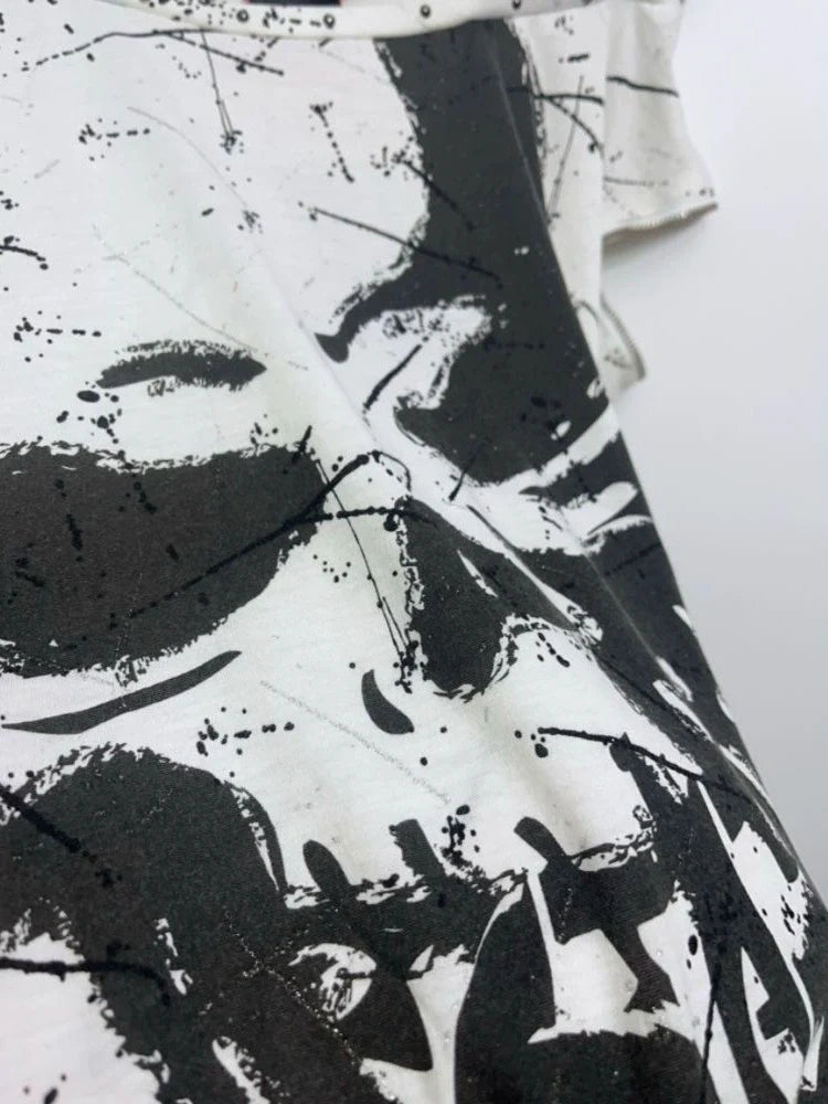 Black and White Bat Sleeve Fake Two-Piece Y2K T-Shirt