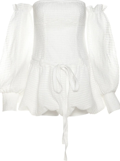 Soft Sexy Waist-Cinched Tube Top Dress With Arm Sleeves