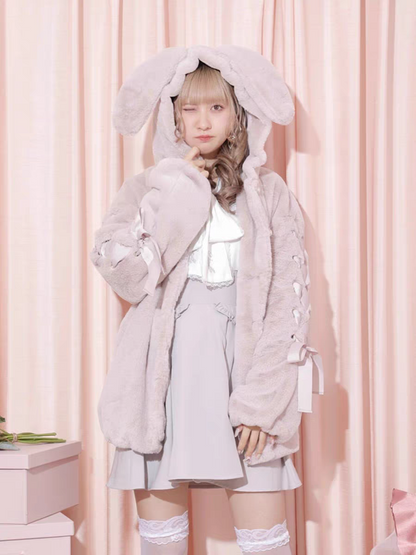 Sweet Bunny Ear Faux Fur Coat