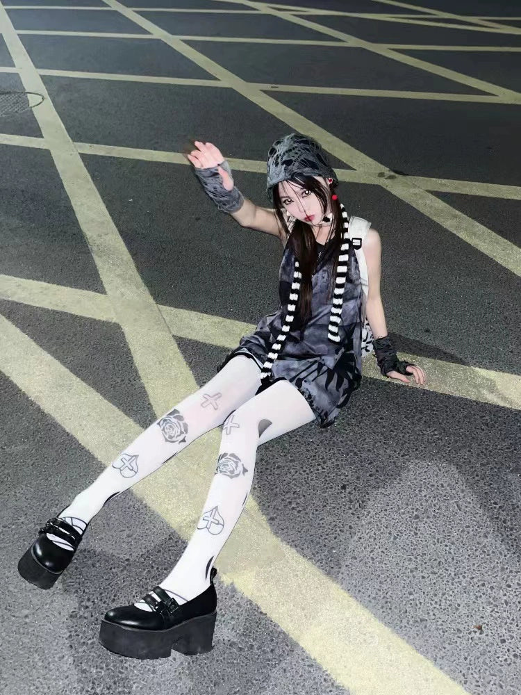 Skull Tank Dress Subculture Cyberpunk Rock Y2K E-girl Gothic Dark Dress