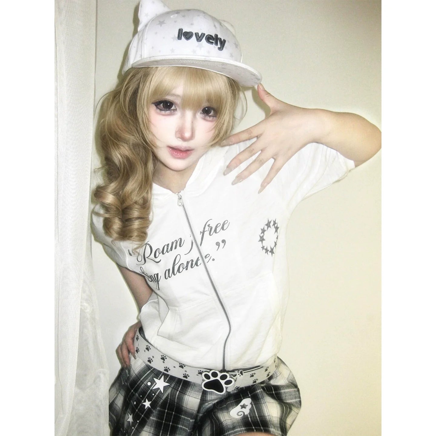 Y2K Light Subculture Hooded Short Sleeve Cardigan Vintage Print Layered Top