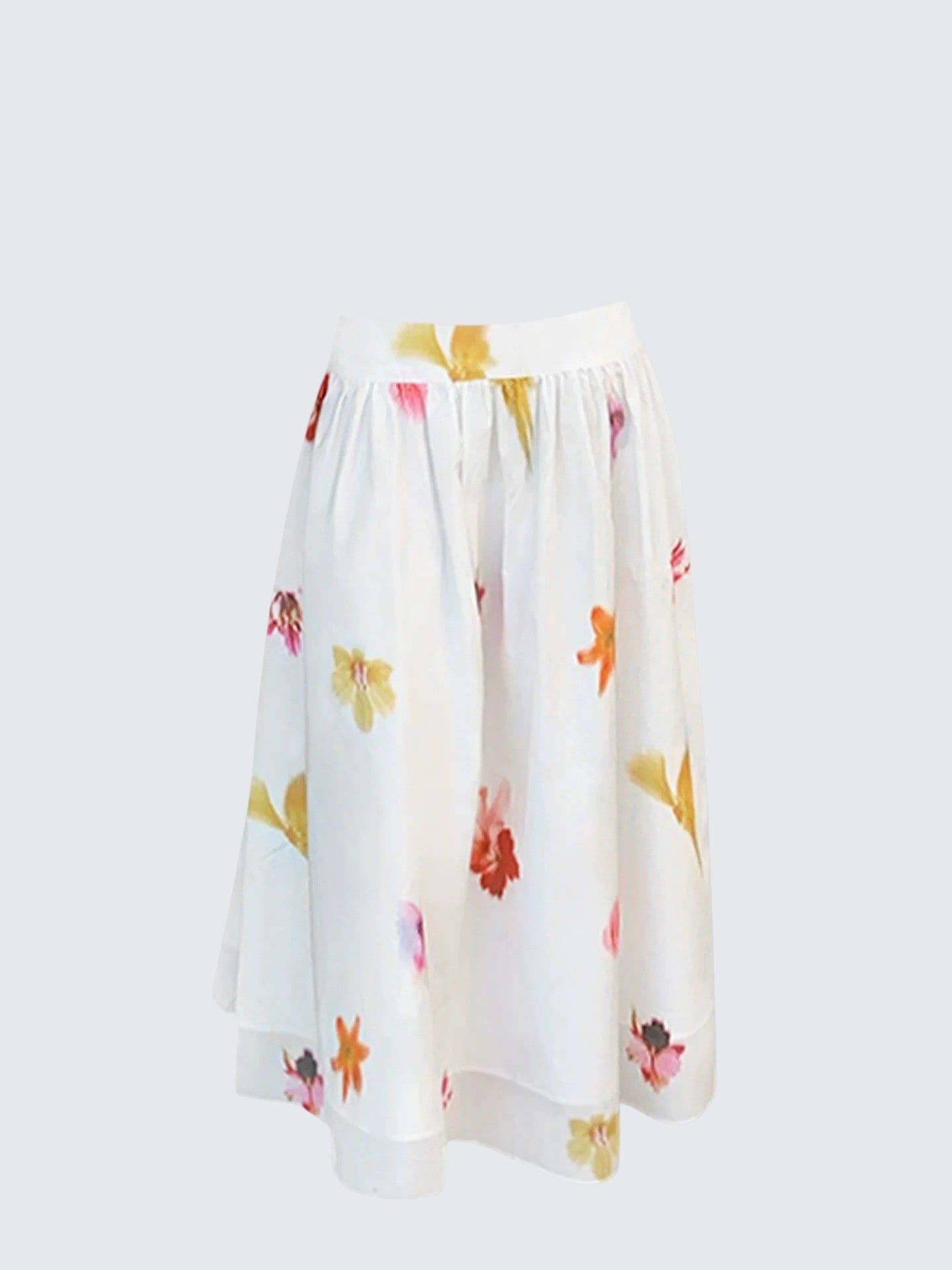French Floral Pleated Midi Skirt