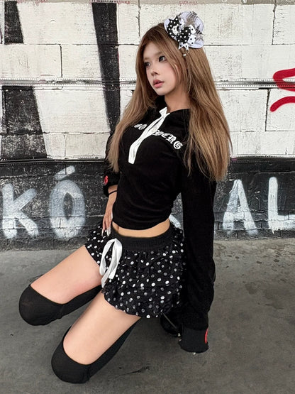 Subculture Y2K Stretch Long Sleeve Hoodie Fitted Hot-Girl Top