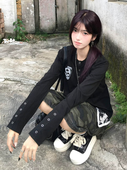 Y2K Bent Knife Henley Long Sleeve Tee