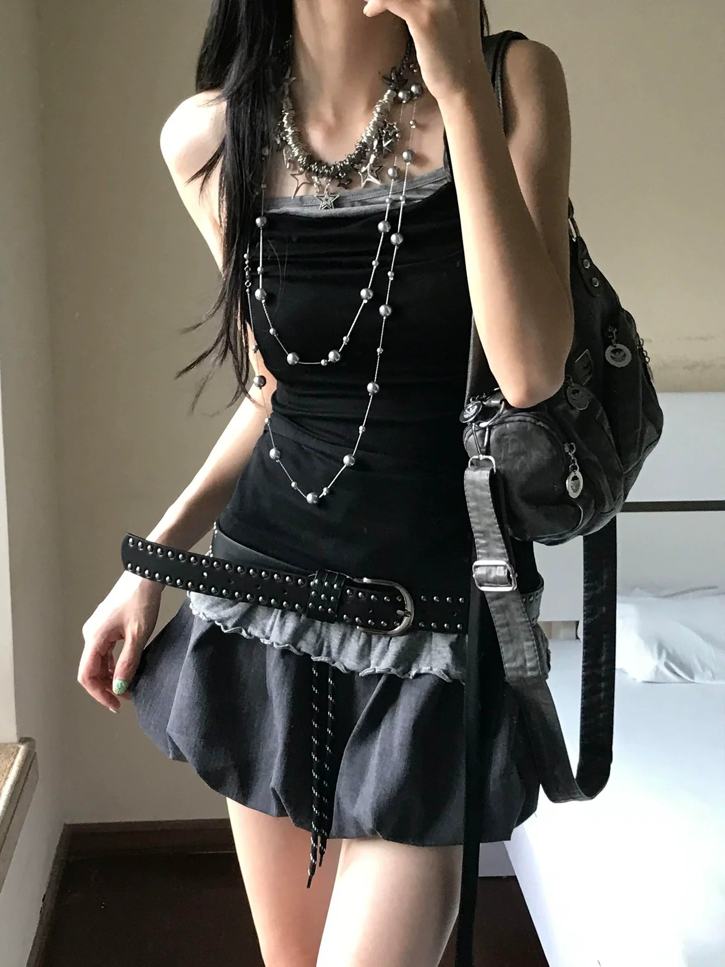 Y2K Layered Lace Bow Cami Top for Summer Streetwear