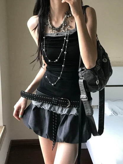 Y2K Layered Lace Bow Cami Top for Summer Streetwear